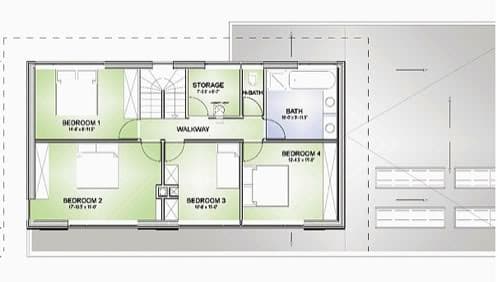 plano planta dormitorios casa verde