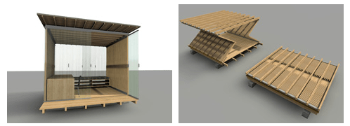 refugio-desplegable- en madera y paneles policarbonato