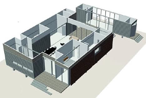 esquema distribución casa con 4 contenedores