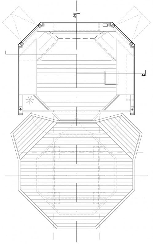 plano planta del refugio con forma de cuboctaedro truncado