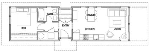 plano de casa prefabricada de 1 dormitorio