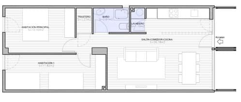 plano casa contenedor de dos dormitorios