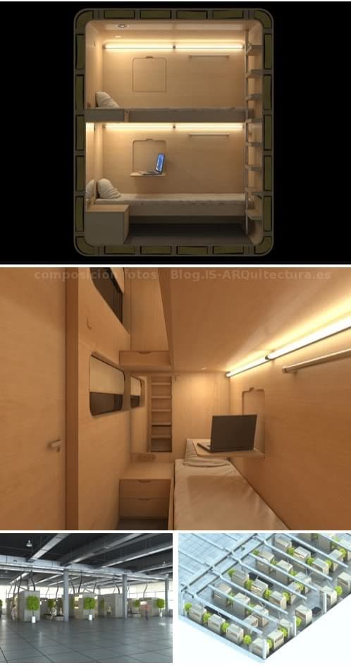 renders de los módulos sleepbox para albergues