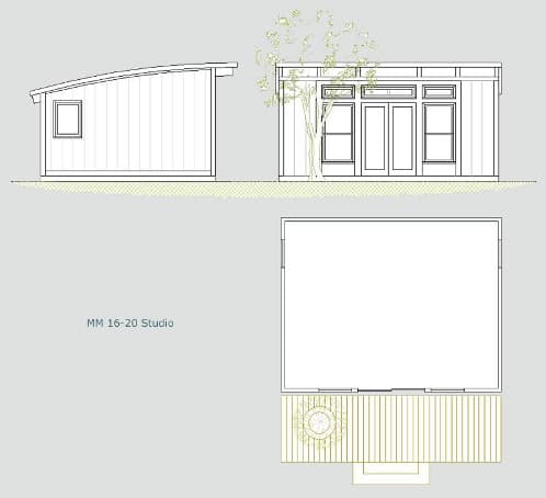 plano prefabricada estructura madera para oficina jardin