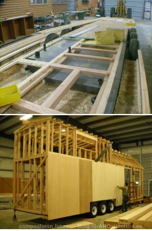 construcción de una casa de madera en un remolque