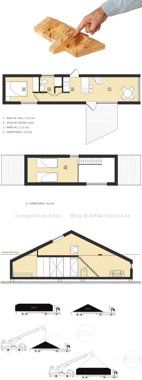 planos-casa-prefabricada-eslice. Plantas, Seccion y transporte