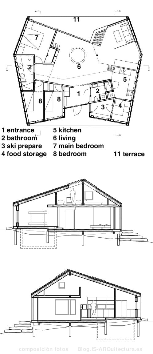 planos-refugio-nordmarka-madera-noruega