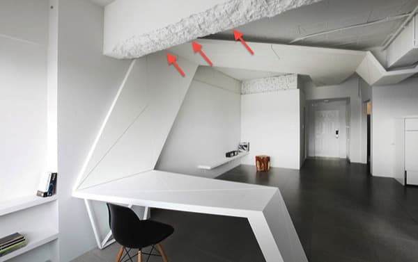 viga dañada en la House_Wing-apartamento-blanco-minimalista