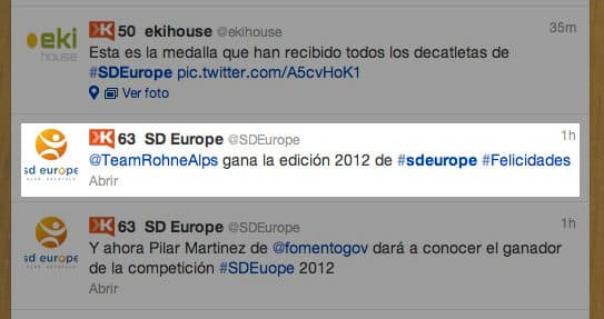 tweet con la noticia de la casa ganadora en el Solar Decathlon 2012