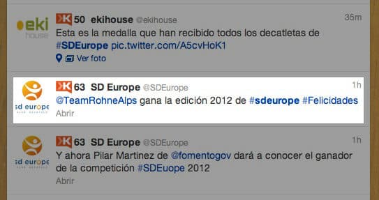 tweet con la noticia de la casa ganadora en el Solar Decathlon 2012
