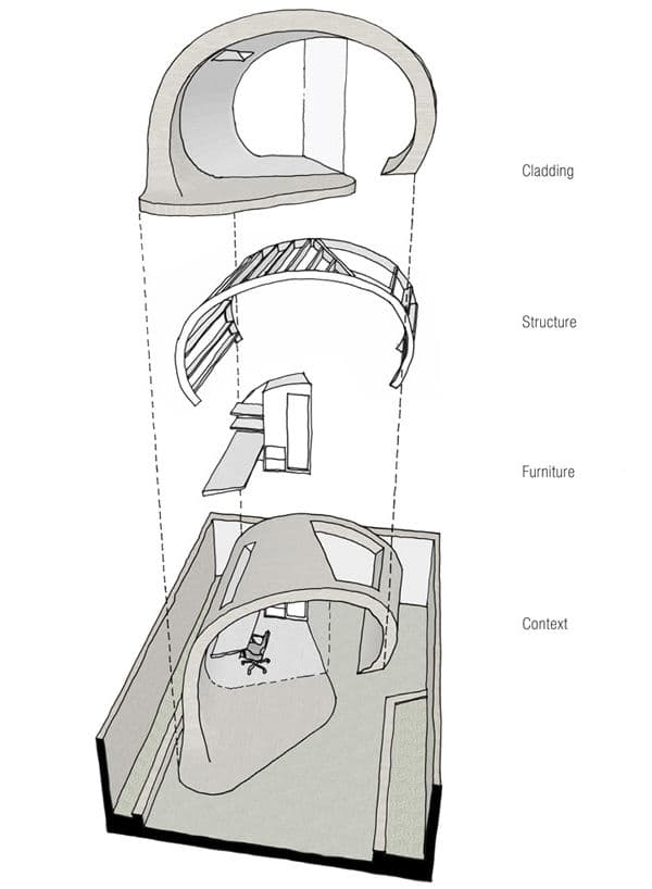 Shoffice-caseta-madera-oficina, esquema volumétrico