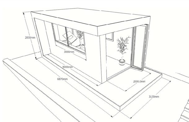 Caseta prefabricada para-artista axonometria