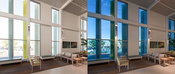Ejemplo aplicación ventanas vidrio inteligente tintado
