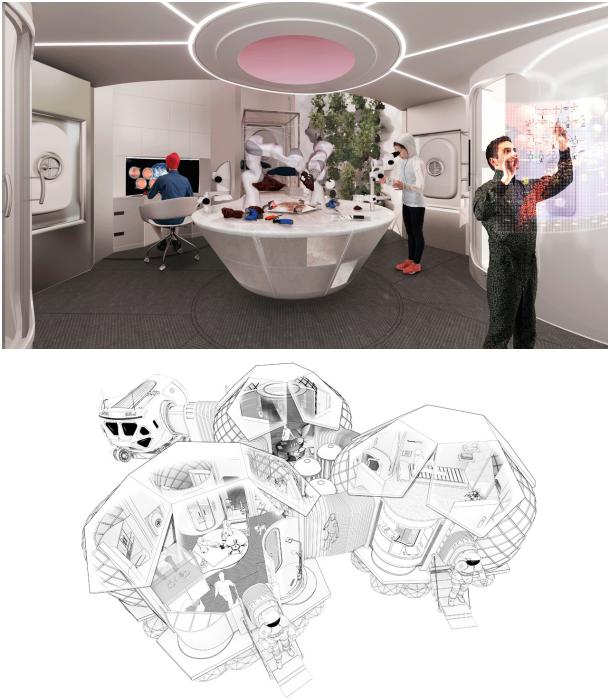 Habitats modulares impresion 3D interior