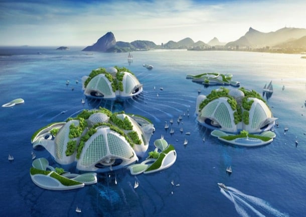 ciudad flotante futurista Aequorea