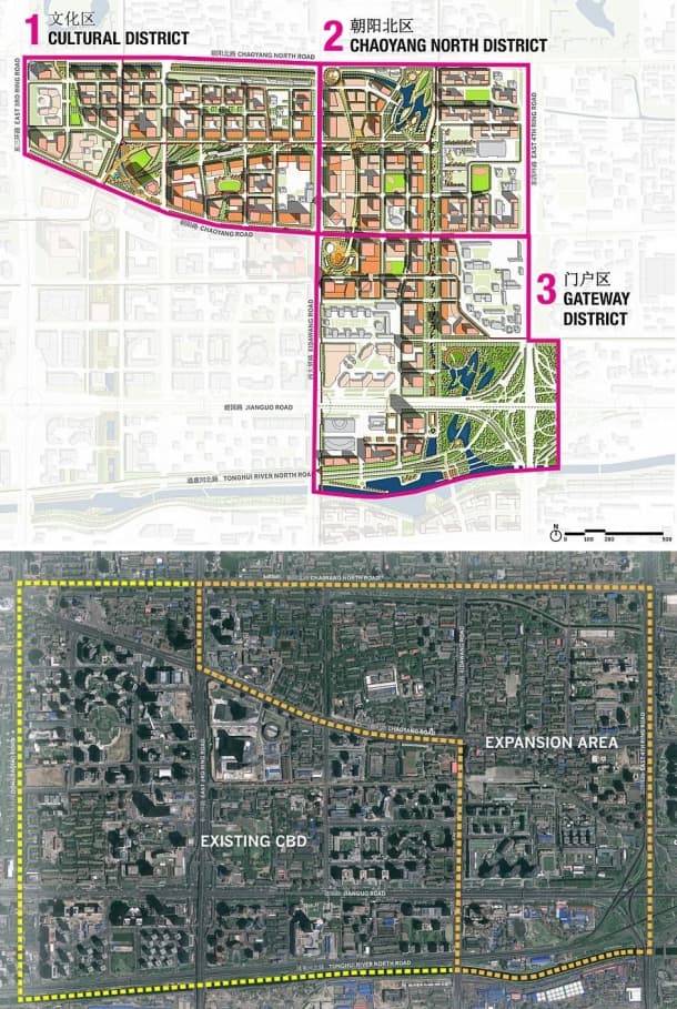 ampliacion del CBD de Pekin - situacion y zonificacion