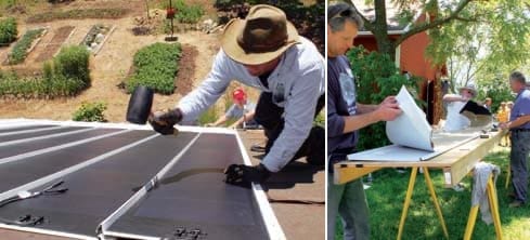 instalando láminas solares en cubierta