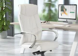 Sillón de oficina Atlanta en ecopiel blanca con base de aluminio