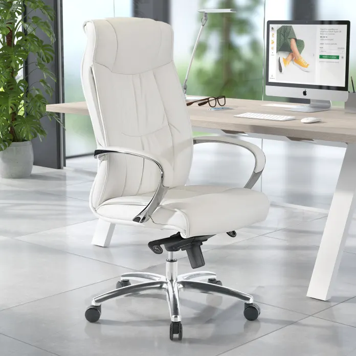 Sillón de oficina Atlanta en ecopiel blanca con base de aluminio